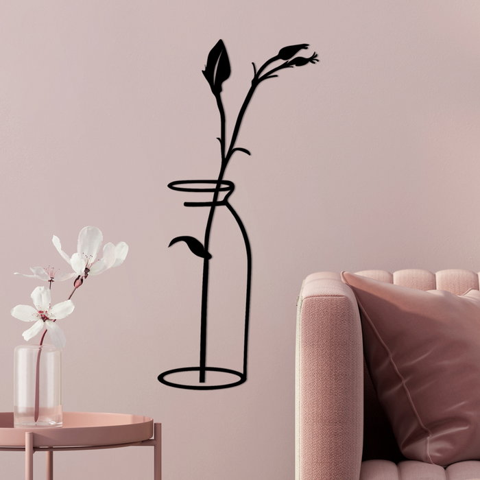 Wallity Flower In The Vase Escultura de pared de metal negra